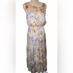 NWT Lara G Women’s Silk Blend Floral Sleeveless Flowy Lightweight MIDI Dress - M